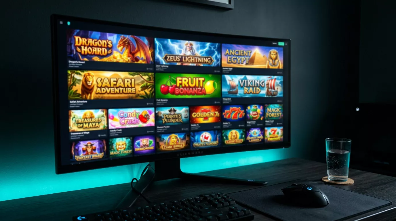 Online slot game lobby displaying titles from multiple UK-licensed providers at a casino platform